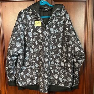 Assholes Live Forever Black and White Skull Puffer Jacket Size XL